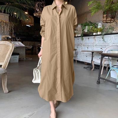Fashion Casual Plus Size Women Shirt Dress Summer Elegant Lapel Office Lady Solid Dress Woman Autumn Loose Solid Simple Dresses Female Clothes 968