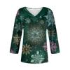 Women's Loose Comfortable Casual Fashion V-Neck Christmas Print 3/4 Sleeve Top
