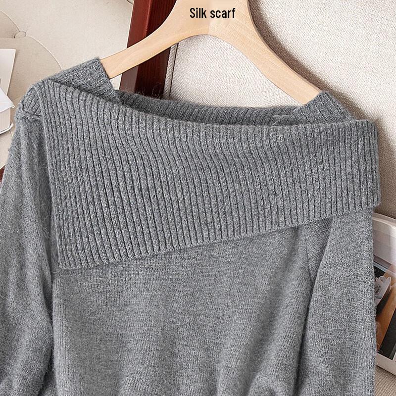 Sibaishi Damen Merino Wolle Revers Strickpullover