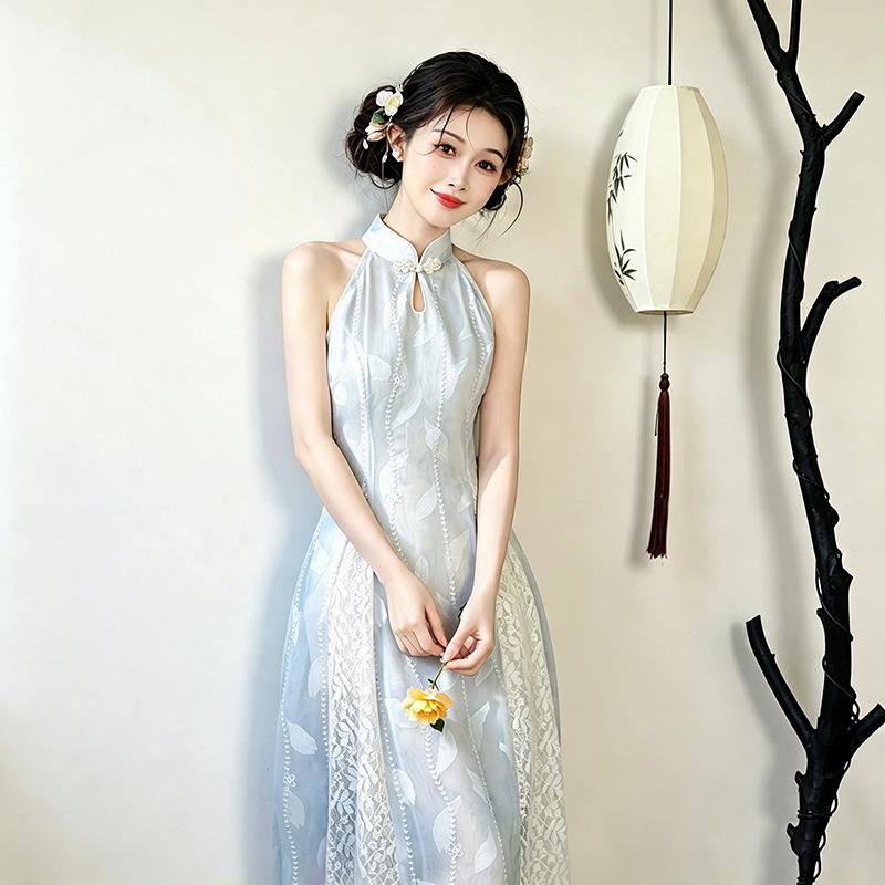 Blue neck national style new Chinese Suzhou cheongsam improved young 1011 new women's high-end dress summer