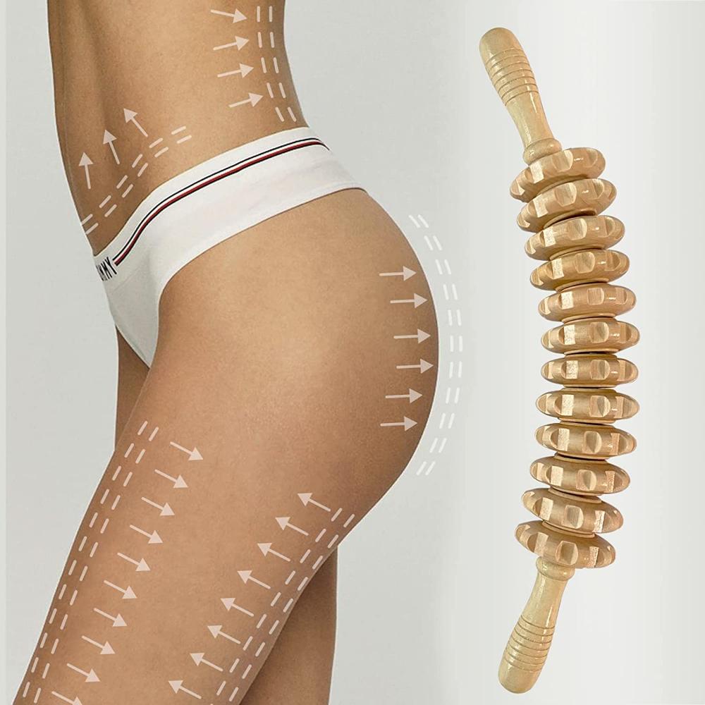 Holz-Faszienmassagegerät Anti-Rutsch-Griff für Arme Beine Oberschenkel Gesäß Rücken Entspannung Glatte Rolle Körperpflege