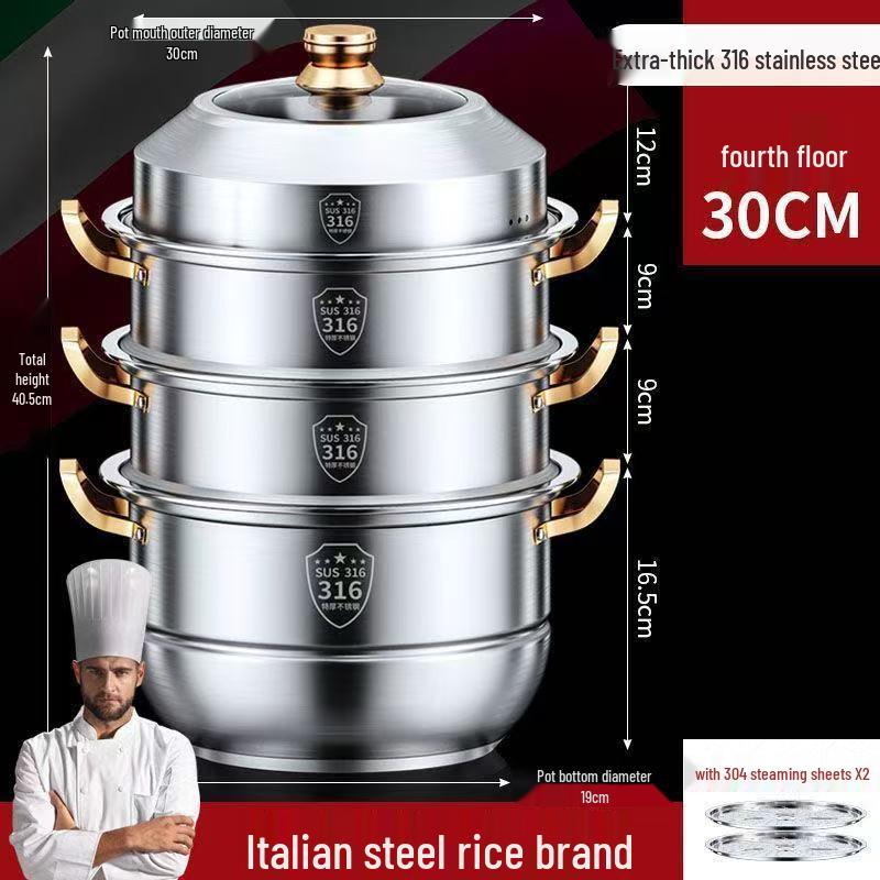316 Stainless Steel Multi-Layer Steamer Pot: Food-Grade, Thickened Soup Pot for Induction Cookers