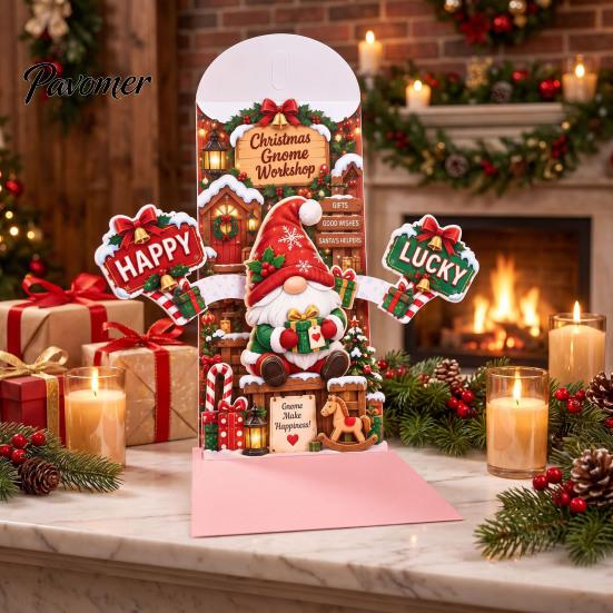 Reindeer Design Holiday Stationery 3D Pop Up Christmas Card, Money Gift Card Holder with Decorative Paper Craft Cards Cash Slot, Hummingbird