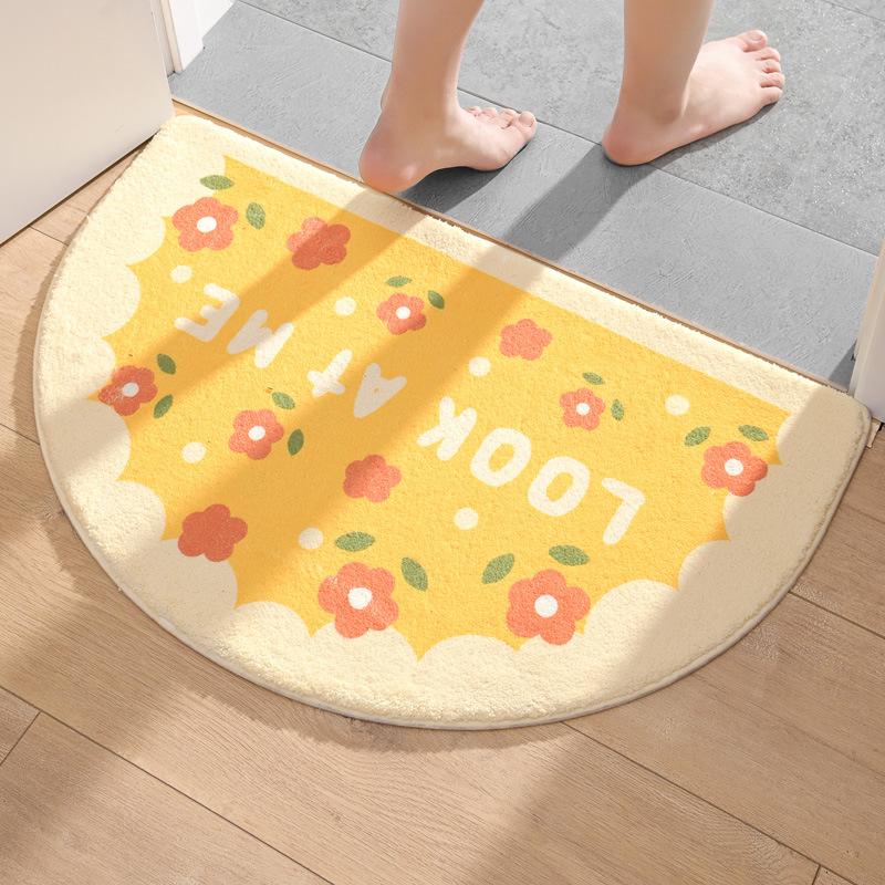 Ins Simple Bath Mats Small Fresh Flowers Floor Rug Home Entrance Carpet Bedroom Toilet Bathroom Door Absorbent Non-Slip Foot Pad