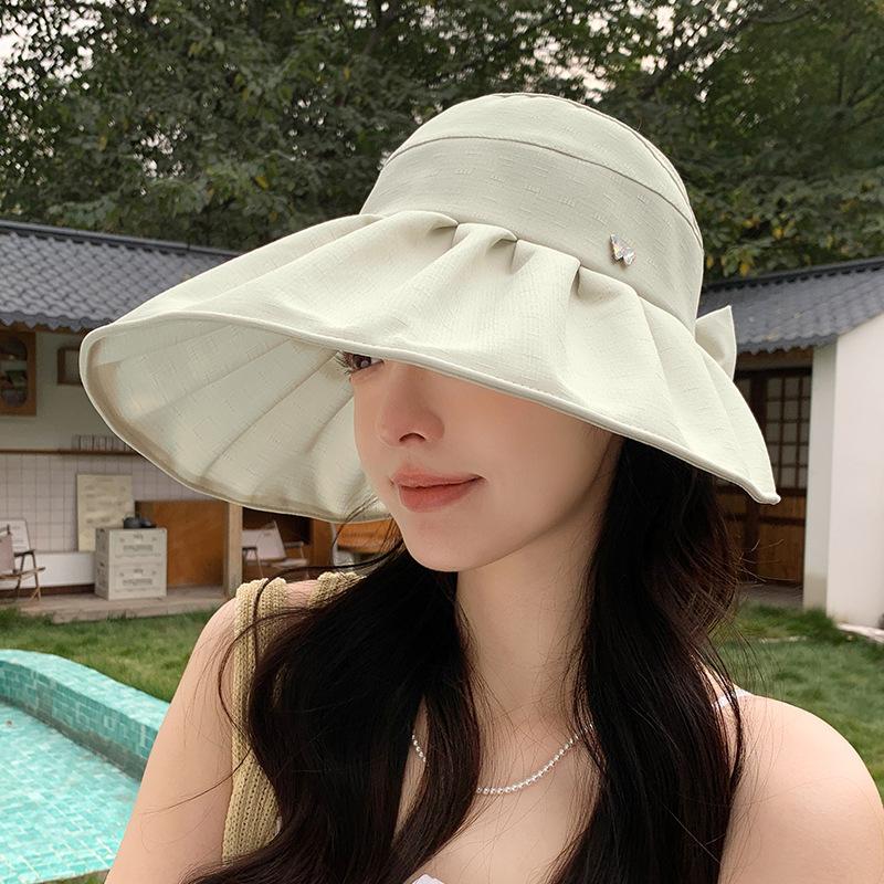 Summer Outdoor Sunshade Small Butterfly Empty Top Foldable Large Brim Sun Protection Hat Women