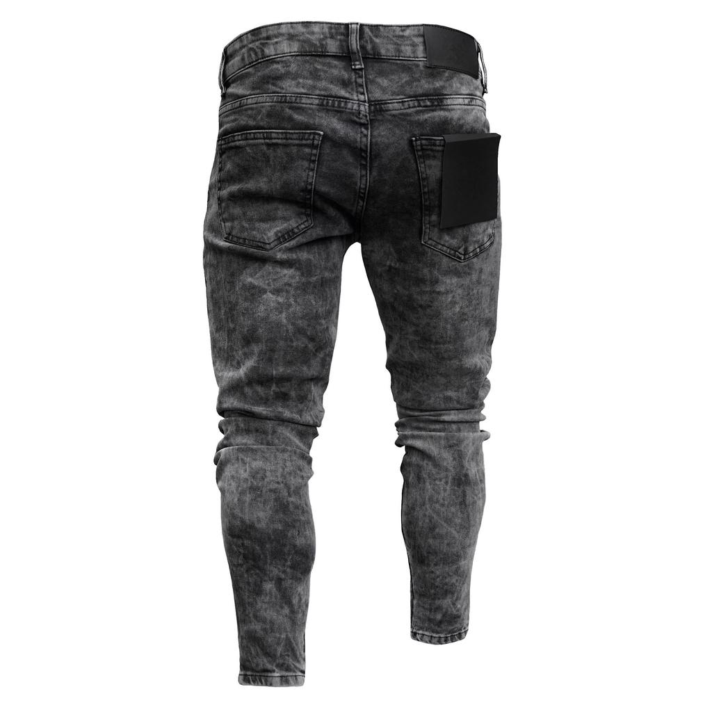 Men's Fashion Skinny Ripped Jeans Casual Distressed Hole Jeans Slim Fit Denim Pants Pencil Denim Trousers