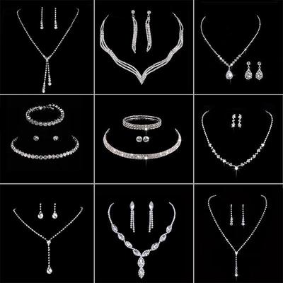 Elegantes Brautset: Zirkon Tropfen Halskette & Ohrringe für Hochzeiten
