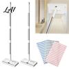 Bathroom Surface Cleaner Hands Free Clamp Flat Mop Long Handle Cloth Changing Dust Hardwood Floor Mop One Click Snap Grip Cleaning for Tile Wet Dry