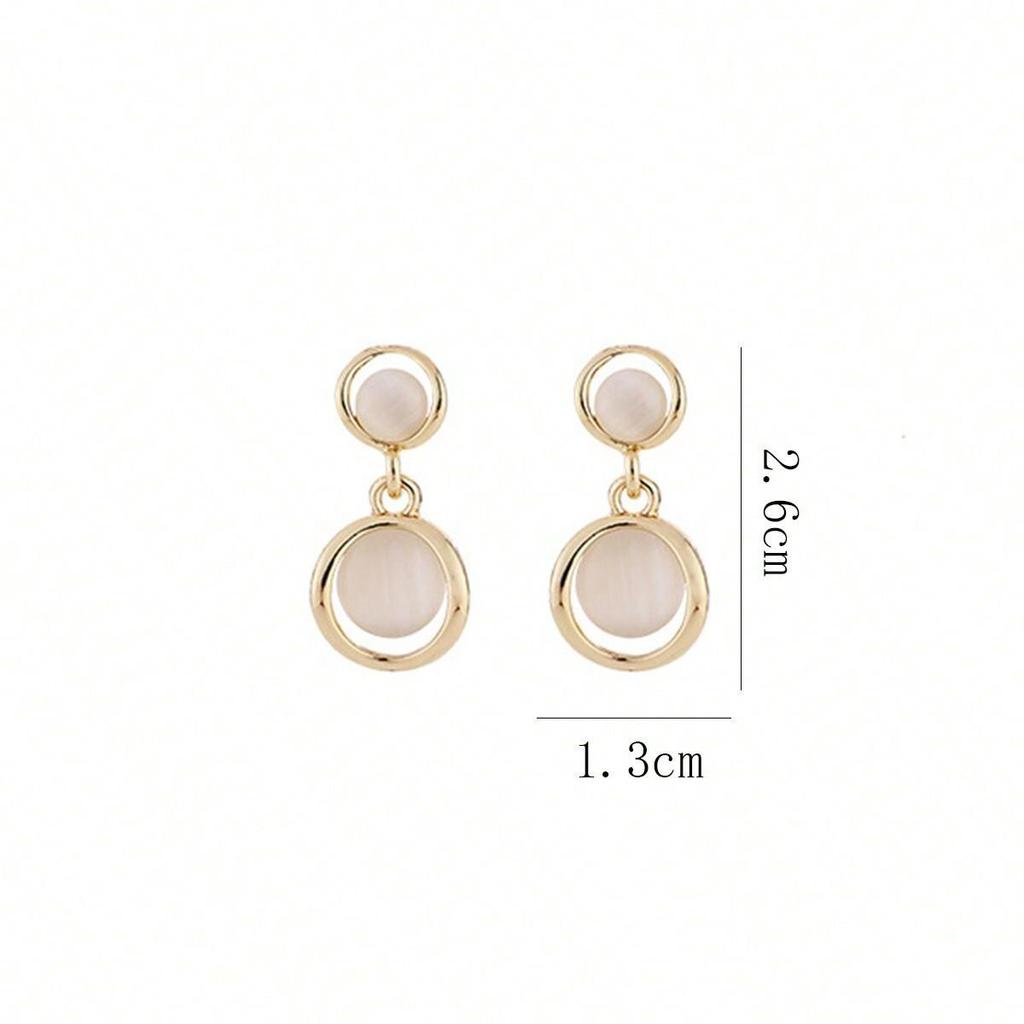 Korean Geometric Cat's Eye Dangle Earrings - Versatile Luxury Statement for Women