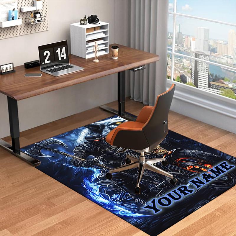 1PC Custom Name "Skull Biker Wolf" Theme Floor Mat Ideal for Living Room, Game Rooms, Office, Bedroom,Floor Mat Playful Design
