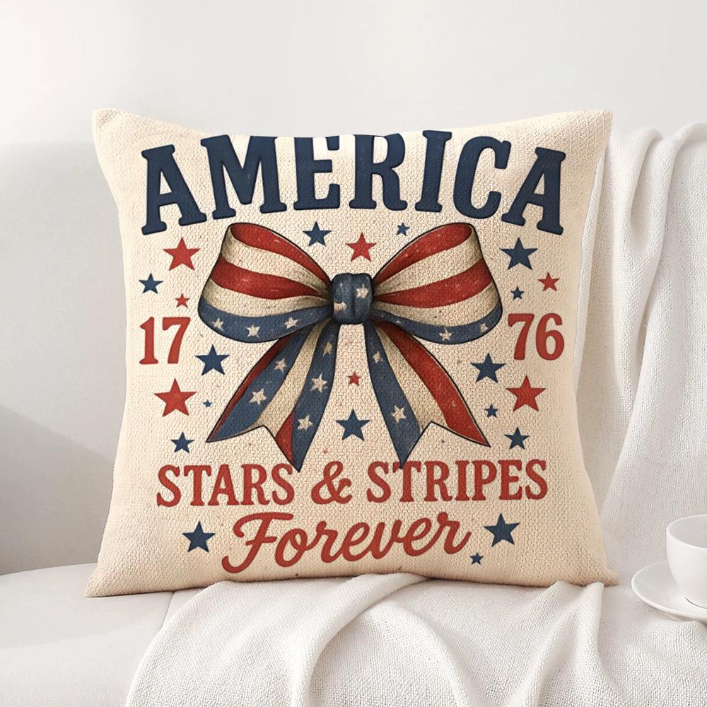 happy Anniversary of the US Cushion Cover Natural Linen Organic Fabric DoubleSided Printing Sofa Home Decor Gift Pillow Cover