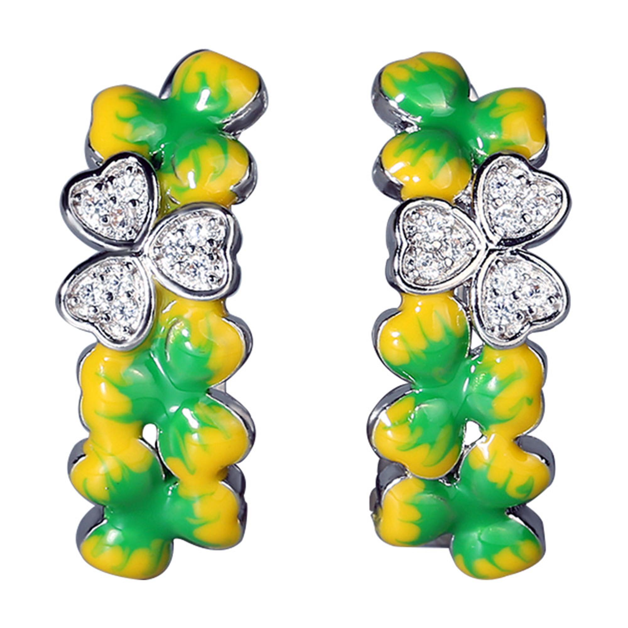 

Натуральные маленькие свежие серьги с цветком клевера, классические зеленые серьги ручной работы с эмалью, ювелирные изделия, женские серьги зелёный
