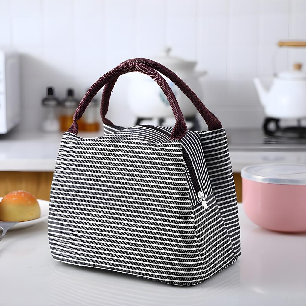 Stripe Lunch Bag Cooler Foldable Lunch Tote Bag, Reusable Lunch Holder Insulated Container Picnic Bag for Men Women
