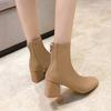 Women's Thick Heel Medium Heel Boots Women's 2025 New Winter Square Toe Back Zipper Increased Casual Short Boots