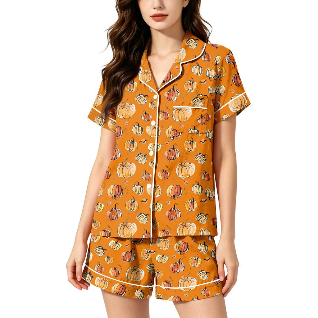 Women's 2-Piece Pajama Set with Short Sleeve Top and Shorts Soft Casual Loungewear for Holiday Sleepwear