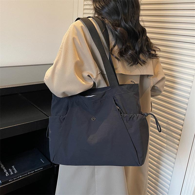 Casual Nylon Bag Female Large-capacity Student Class Hand-held Canvas Bag Simple and Versatile Commuter Shoulder Tote Bag