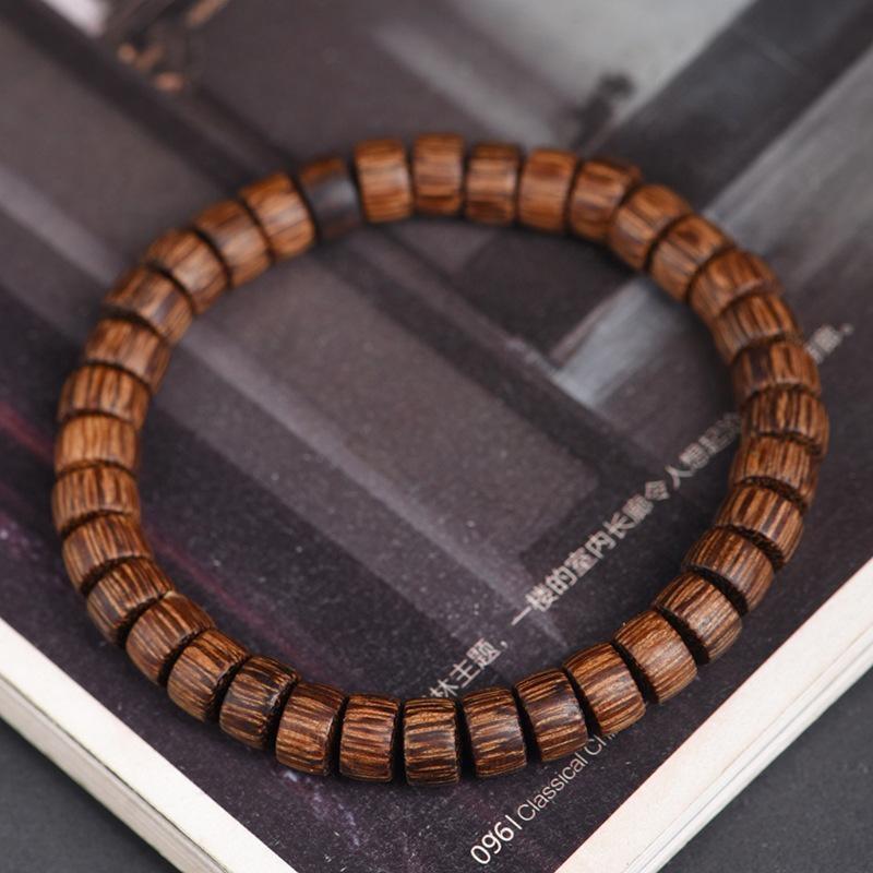 Agarwood Beaded Mala Bracelet Natural Handcrafted Smooth Wooden Wristband Adjustable Unisex Jewelry for Men Women Prayer Gifting
