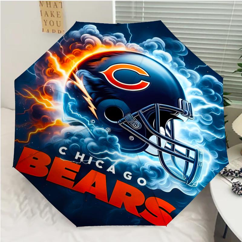 Chicago Bears logo Print Automatic Umbrella, 8 Rib Iron Frame, Plastic Handle, Suitable for Outdoor Travel &Daily , Ideal Gift