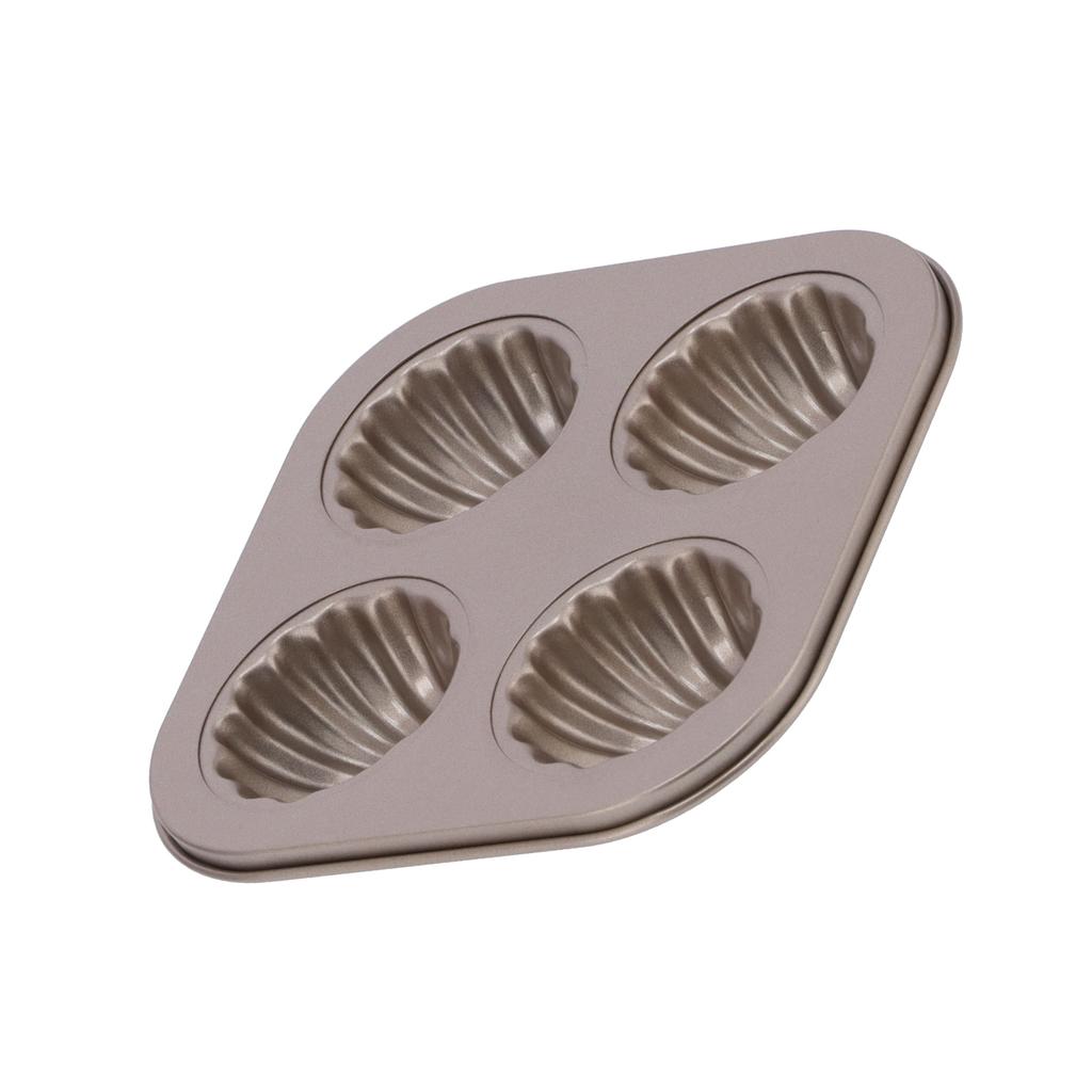 4Cavity Quadrate Baking Pan Mini NonStick Heavy Duty Carbon Steel Cupcake Mold for Microwave(Deep Shell Baking Pan )