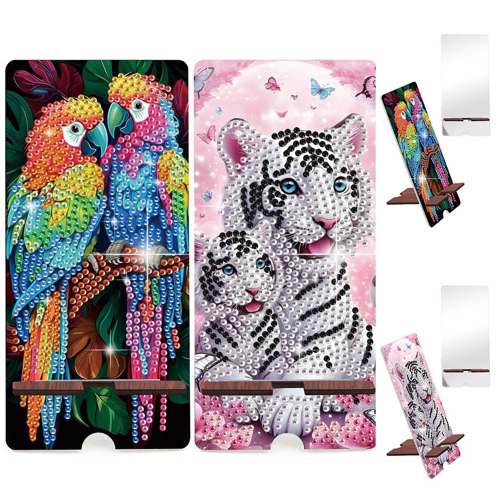 2pcs Acrylic Diamond Art Kits Phone Holder And Mirror 5D Diamond Art Phone Holder for Adults Creative DIY Craft Gift Set