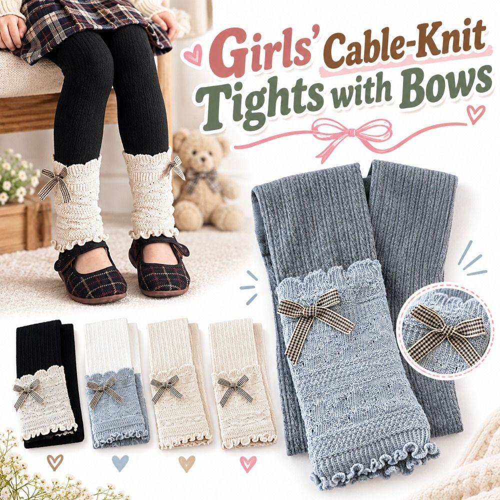 Tight-fitting Girls Bow Leggings Ruffled Kids Pantyhose  For Girls 90-150cm Tall