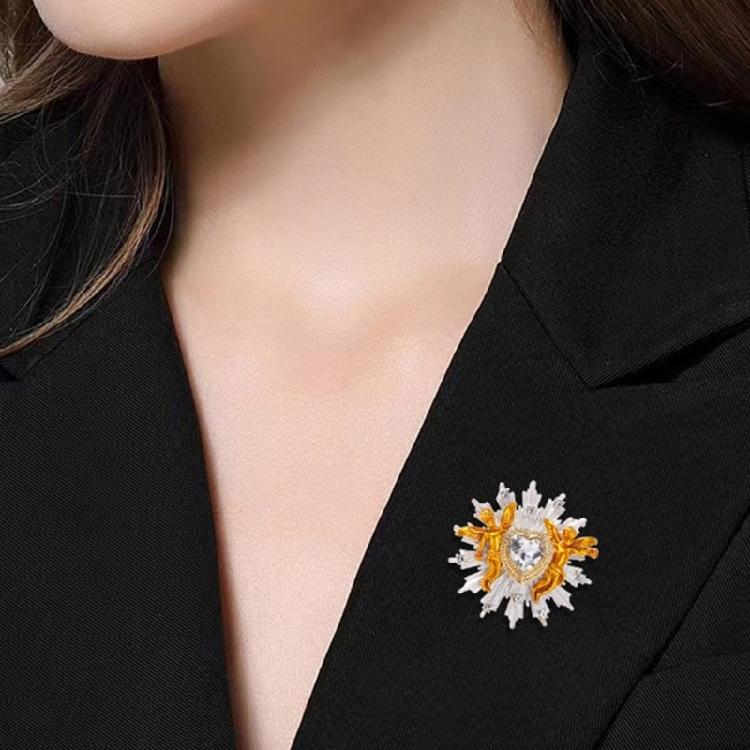Spille Angelo Cuore Stile Accessorio Elegante Spilla Cuore Cupido per Donne Uomini Badge Gioiello Decorato con Strass