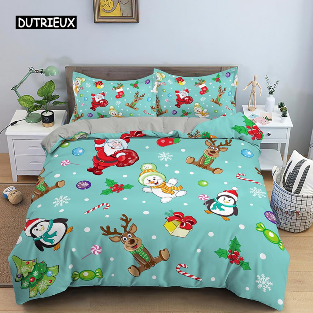 Weihnachtsmann Muster Bettwäsche Set Weihnachts Rentier Bettbezug Set für Kinder Jungen Mädchen Steppdeckenbezug Queen Polyester Bettdeckenbezug