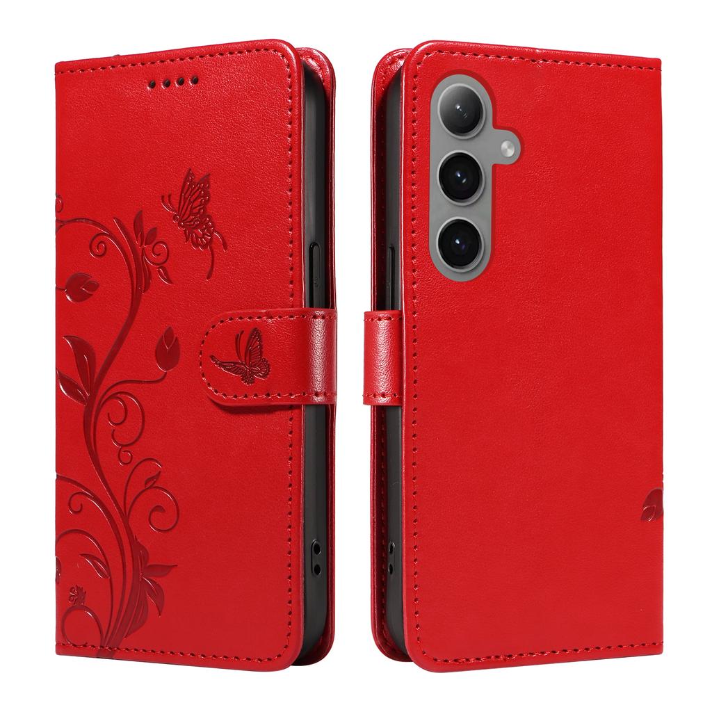 For Samsung Galaxy S24+/Galaxy S25+ PU Leather Cases Flower Pattern Wallet Stand Phone Cover with Strap