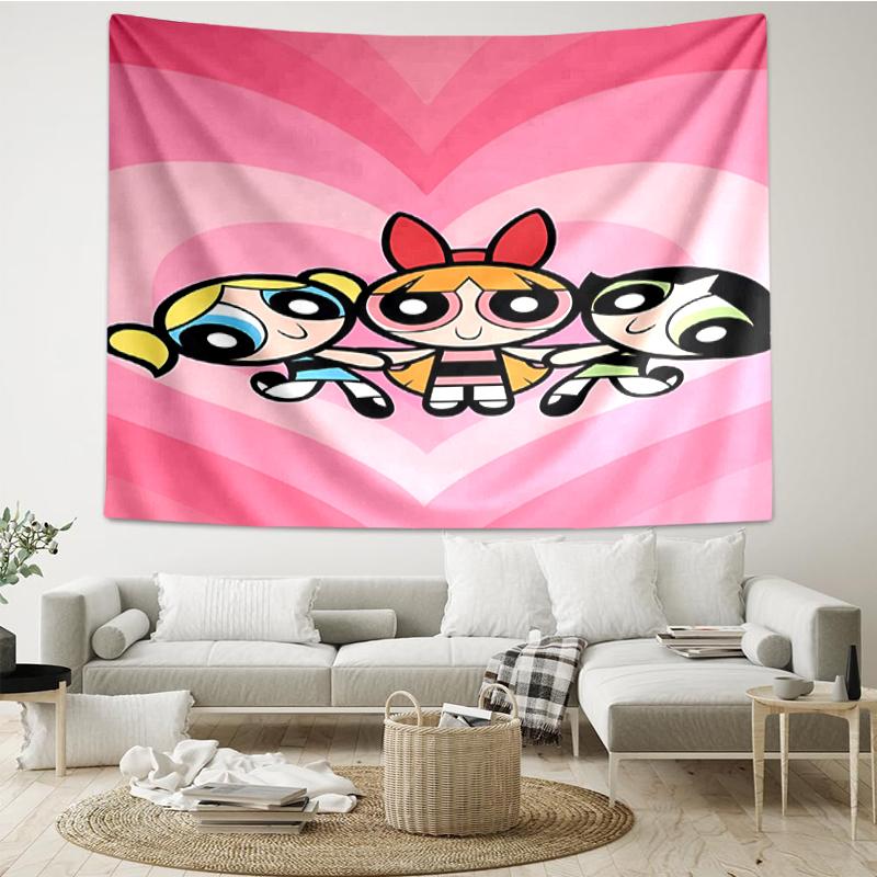 The-Powerpuff-Girls Print Tapestry, Backdrop, Easy Setup, Ideal for Bedroom, Office & Living Room, with Aesthetic Wall Hanging Decor.