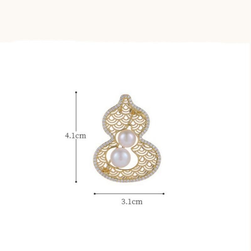 New Chinese Style Hollow Gourd Pearl Elegant Suit Brooch For Women Clothing Coat Corsage Jewelry Accessories Gifts