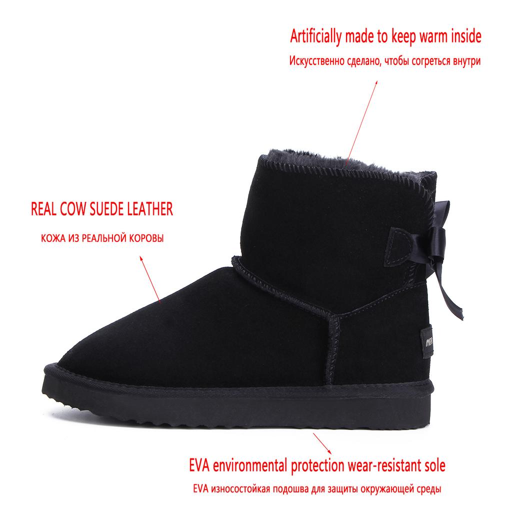 New Fashion Able Women Warm Snow Boots Winter Boots Genuine Cowhide Leather Women Boots Ankle Boots Fur Shoes Size 34 -43