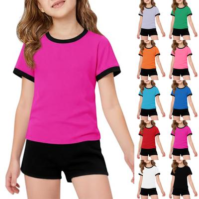 Mädchen Kurzarm-T-Shirt und Shorts Set mit Besatz, Rundhalsausschnitt Oberteil und Hose mit elastischem Bund für Kinder, Freizeitkleidung