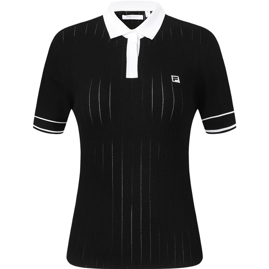 Fila Logo Knitted Polo Golf Short Sleeve T-Shirt Women Tops Black A11W335405F-BK