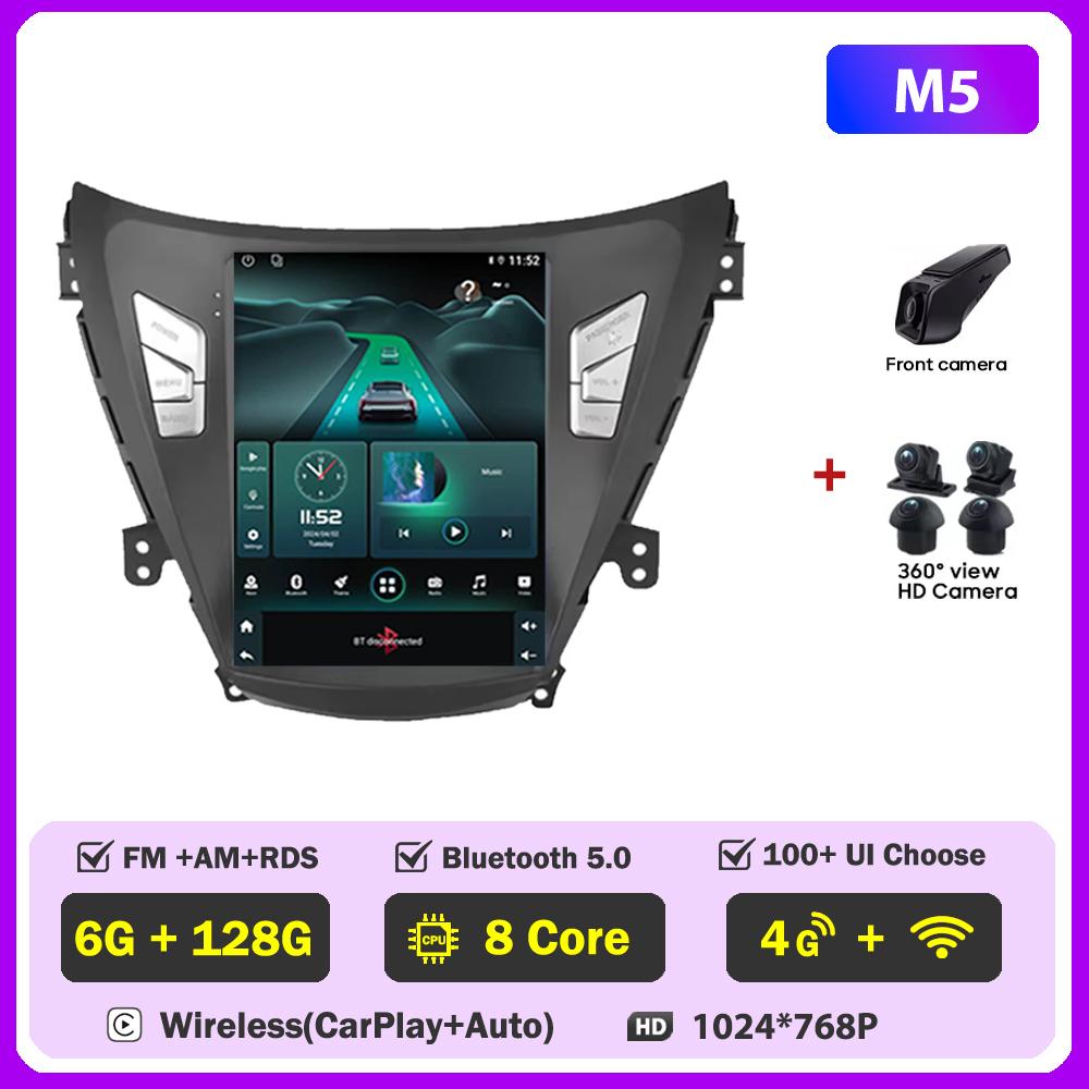 Car Radio 9.7 Inch For Hyundai Elantra Avante I35 2011-2013 Carplay Vertical Screen Wireless Android Auto GPS Tesla Style