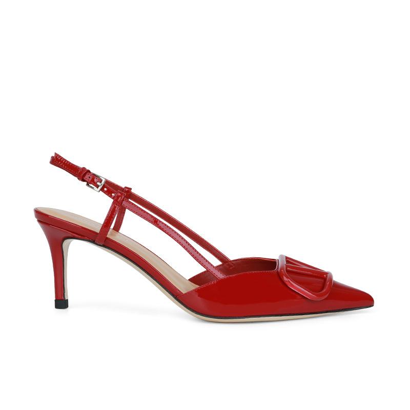 

Су Ининь~ Туфли на высоком каблуке с заостренными V-образными пуговицами, женские сандалии для поездок на работу, кожаные туфли на шпильке 40