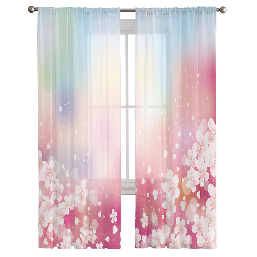 Dream Cherry Blossom Pink Sheer Curtains For Girl Kids Bedroom Kitchen Window Drapes Curtain Home Decoration