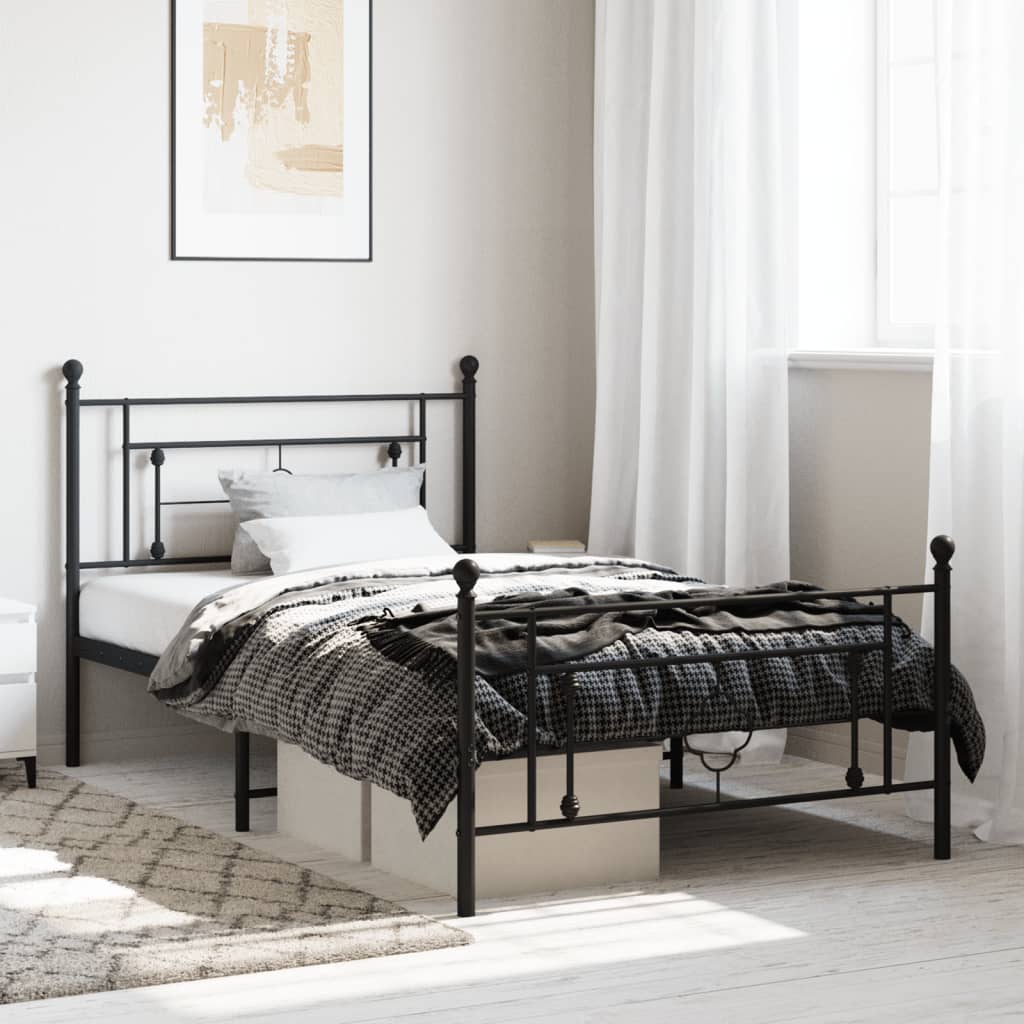 Metal Bed Frame with Headboard and Footboard Black 107 x 203 cm