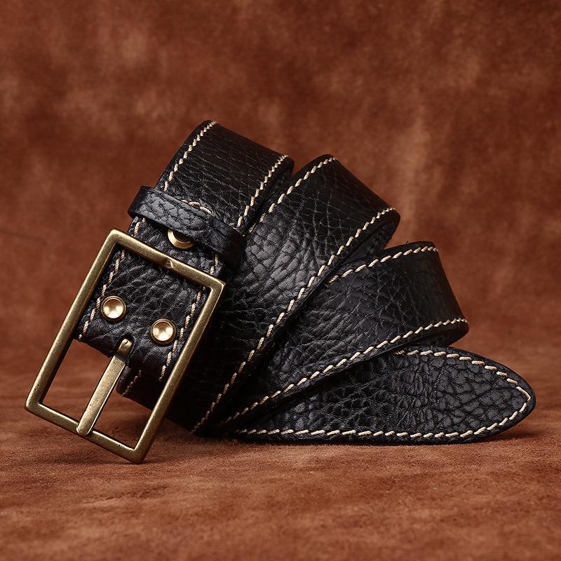 Thickened Retro Embossed Trend Versatile Leather Belt Men'S First Layer Cowhide Bison Leather Pattern Jeans Belt Men'S