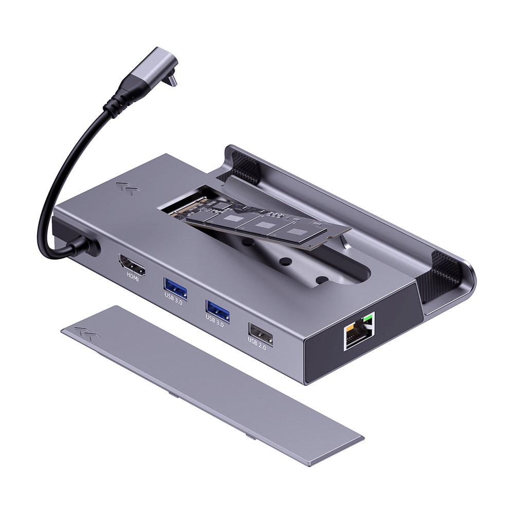 Type C 7in1 Hub M.2 SSD Dock Stand for Steam Deck Nintendo Switch 4K60Hz Gigabit LAN 100W PD Charging Docking Station
