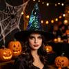 Festival Decorative Headpiece Reversible Sequin Witch Hat, Sparkly Glitter Large Wizard Halloween Dress Up Supplies Costume Party Hat for Cosplay,