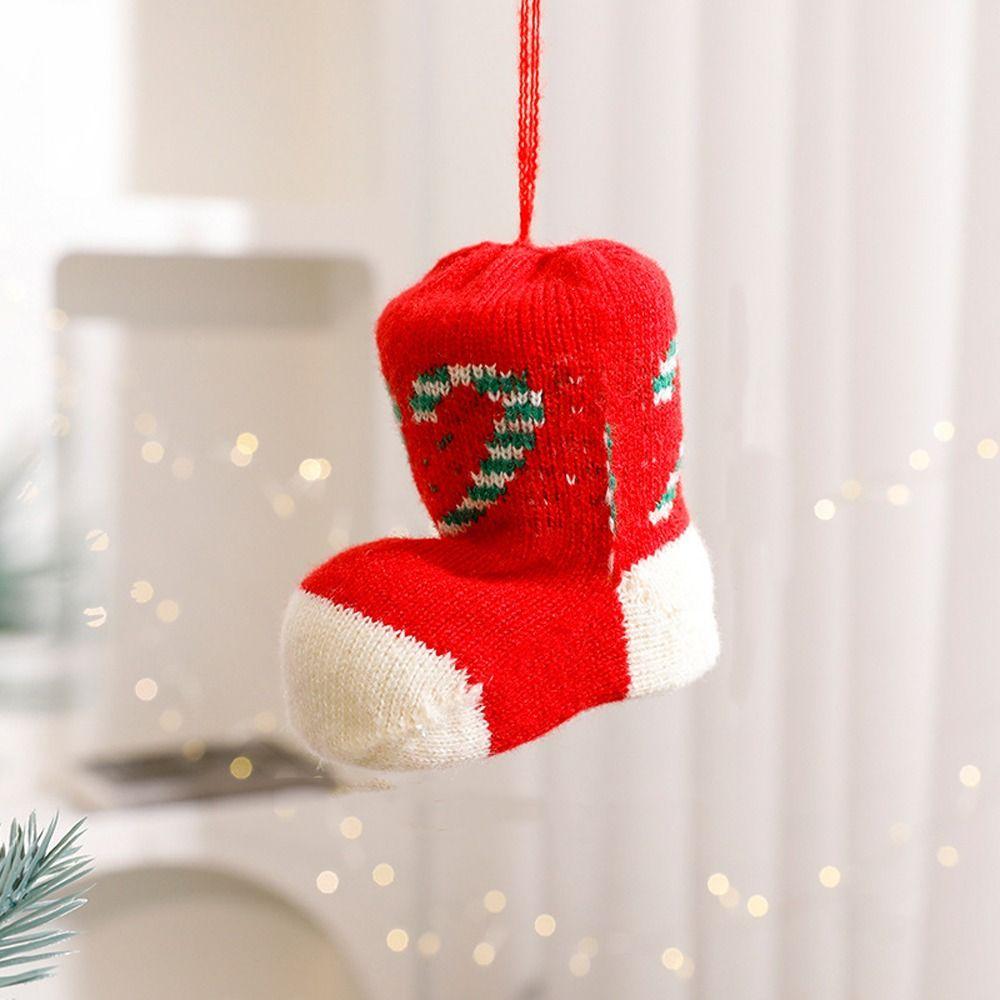 Gestrickter Weihnachts-Stiefel-Anhänger Bunter Weihnachtsbaum-Anhänger Frohe Weihnachten Dekoration
