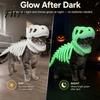 Night Walking Reflective Pet Apparel Glow In The Dark 3D Dinosaur Skeleton Costume, Plush Halloween Cosplay Outfit for Cats Dogs, Luminous Dino