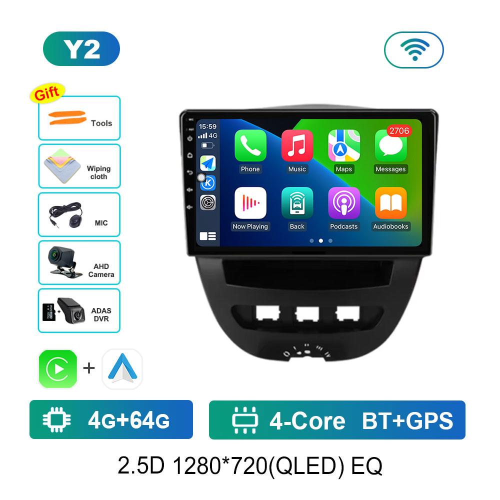 For Peugeot 107 For Toyota Aygo For Citroen C1 2005 - 2014 Android 14 GPS Car Video Multimedia Player BT WiFi HD Touch Screen 4G