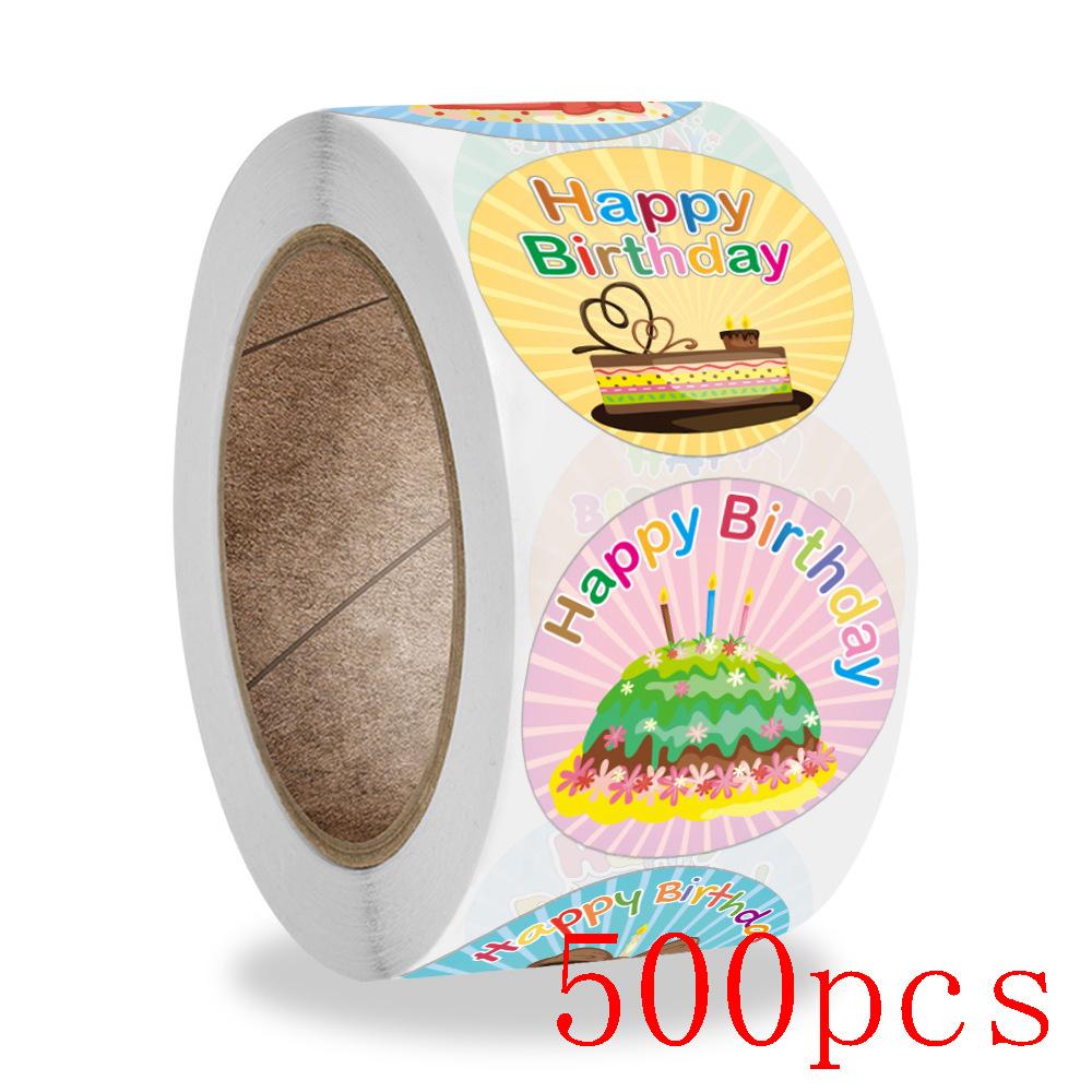 50-500Pcs Round Happy Birthday Stickers For Party Decor Envelope Sealing Label Gift Packing Adhesive Sticker Greeting Card Label