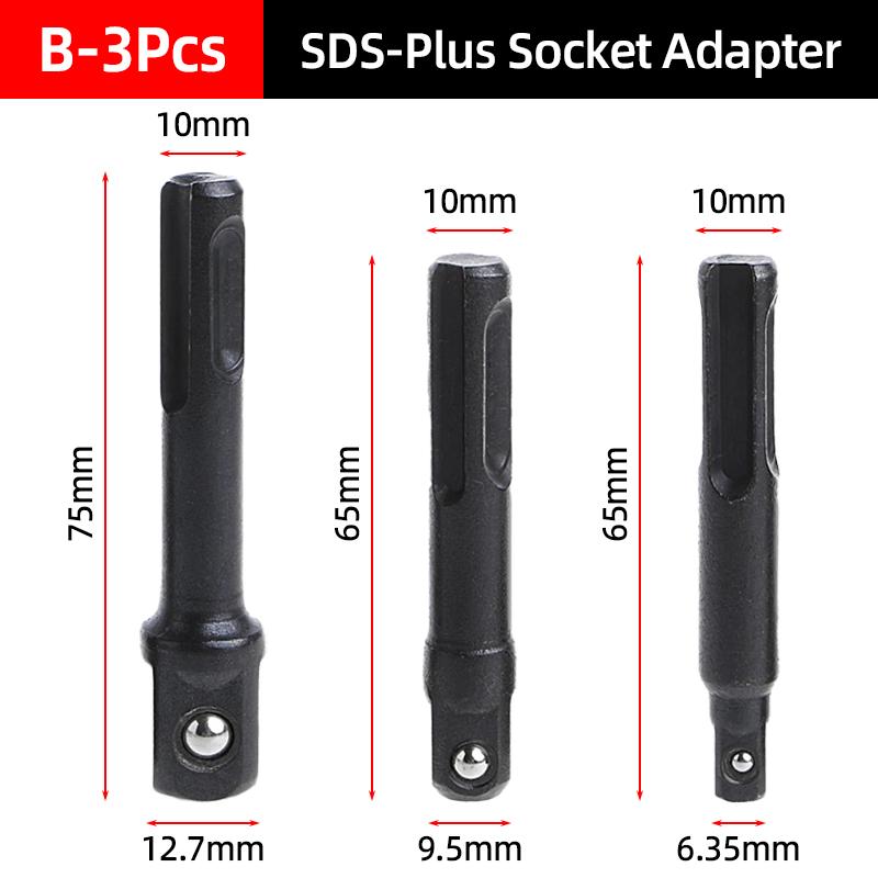 1/4"3/8"1/2" SDS Plus Socket Driver Drill Quick Change Hex Extension Adaptors Connector Hammer Drilling Bit Nut Impact Head Tool