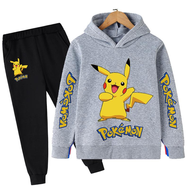 

2025 MINISO New Pikachu Cartoon Printed Sweatshirt+Pants 2pcs Set Spring Autumn Kids Boy Girl Clothing Casual Hoodie Teen Sportsuit 160