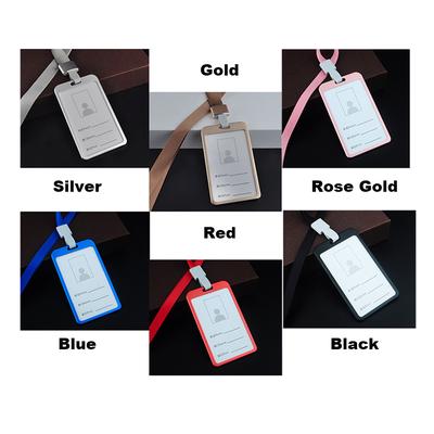 Vertical Style Aluminum Alloy ID Name Card Case Business Work Card Badge Holder with Lanyard