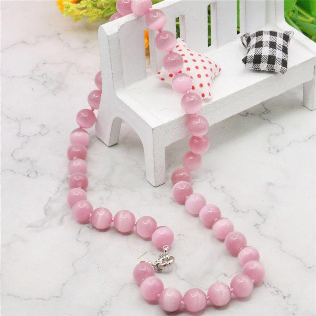 Collana con pietra occhio di gatto rosa opale messicano rotondo da 10 mm Collana con catena in corda fatta a mano Gioielli fai da te Affascinante naturale AAA (Ordine minimo 1)