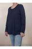 Women's Style Big Size T-Shirt Navy Blue Combed Cotton Viscose T-Shirt With Gathered Collar
