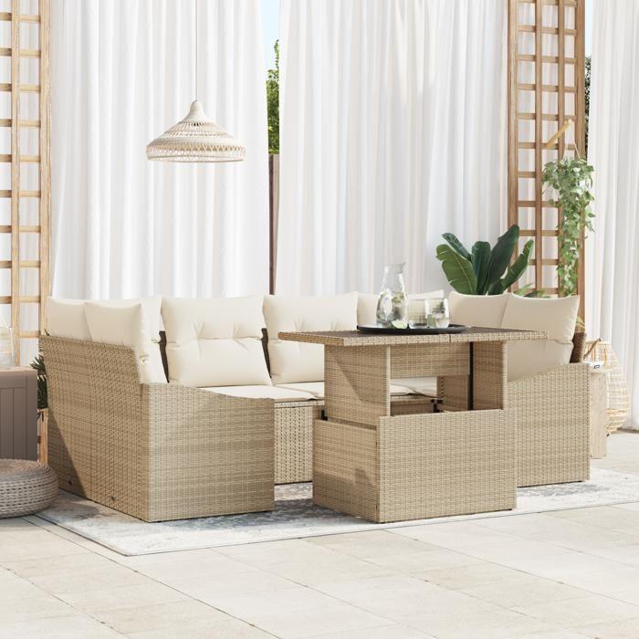 VidaXL Ensemble de 7 pièces de canapé de jardin avec coussins beige en poly rattan 3348937